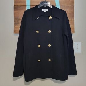 J.Crew Black Double-Breasted Warwick Tight Knit Gold Button Coat Size Xs